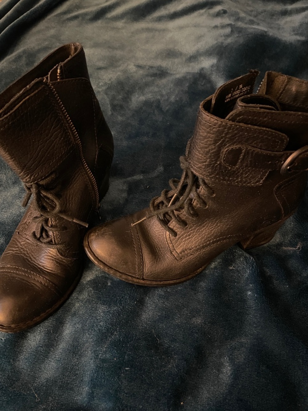 Women's Lace-Up Black Leather Ankle Boots with Buckle Detail